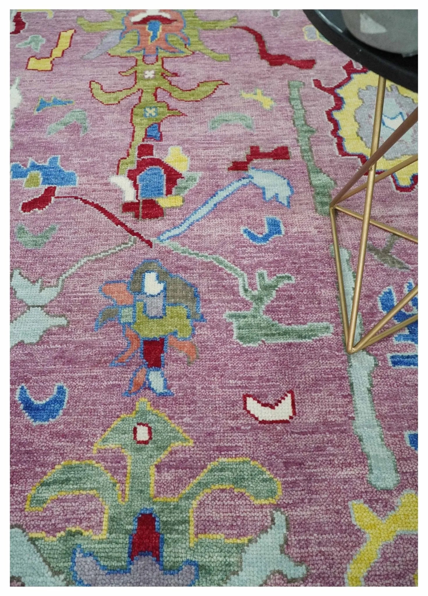 Pink and Blue Hand-Knotted Traditional Oushak Custom Made Wool Area Rug