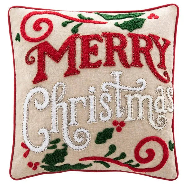 Merry Christmas Linen-Polyester Pillow with Built-in Zipper