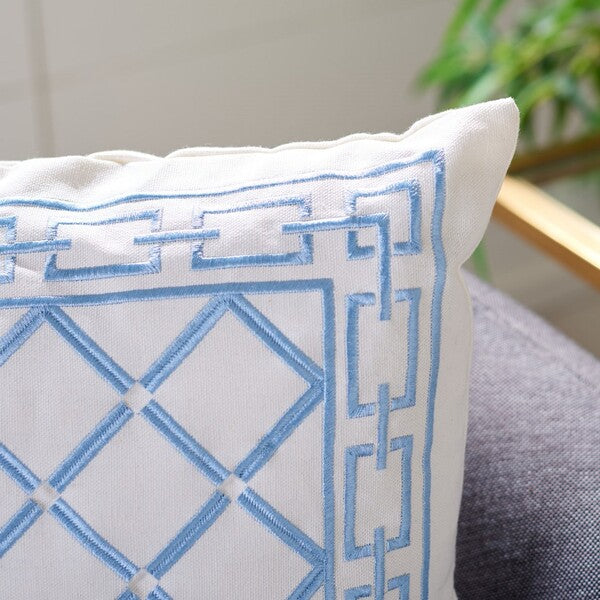 Safavieh Bentra Pillow in White with Blue Diamond Lattice Pattern