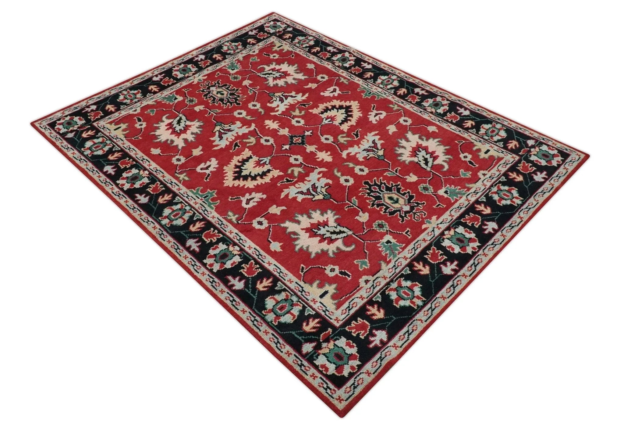 Red and Black Hand Knotted Traditional Oushak Custom made wool Area Rug