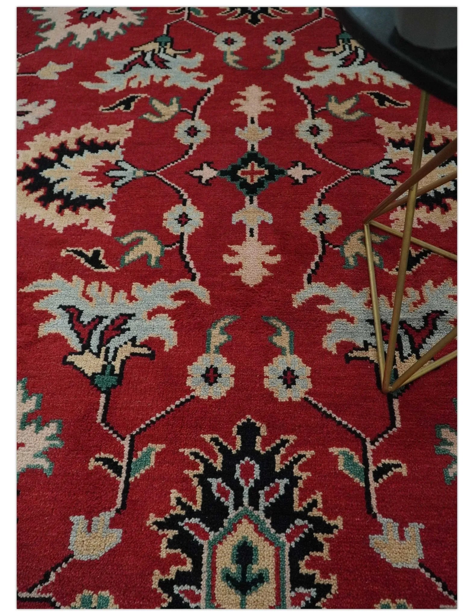 Red and Black Hand Knotted Traditional Oushak Custom made wool Area Rug