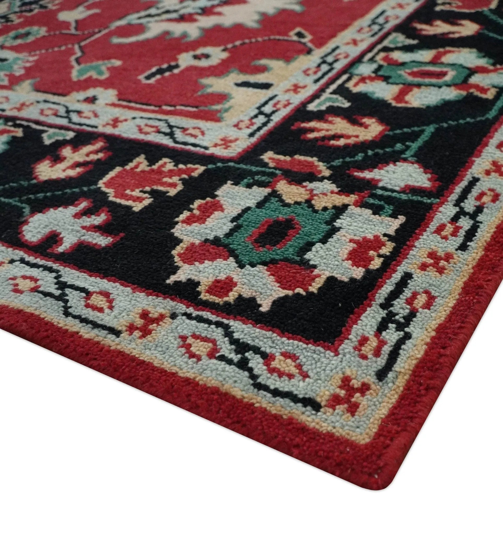 Red and Black Hand Knotted Traditional Oushak Custom made wool Area Rug