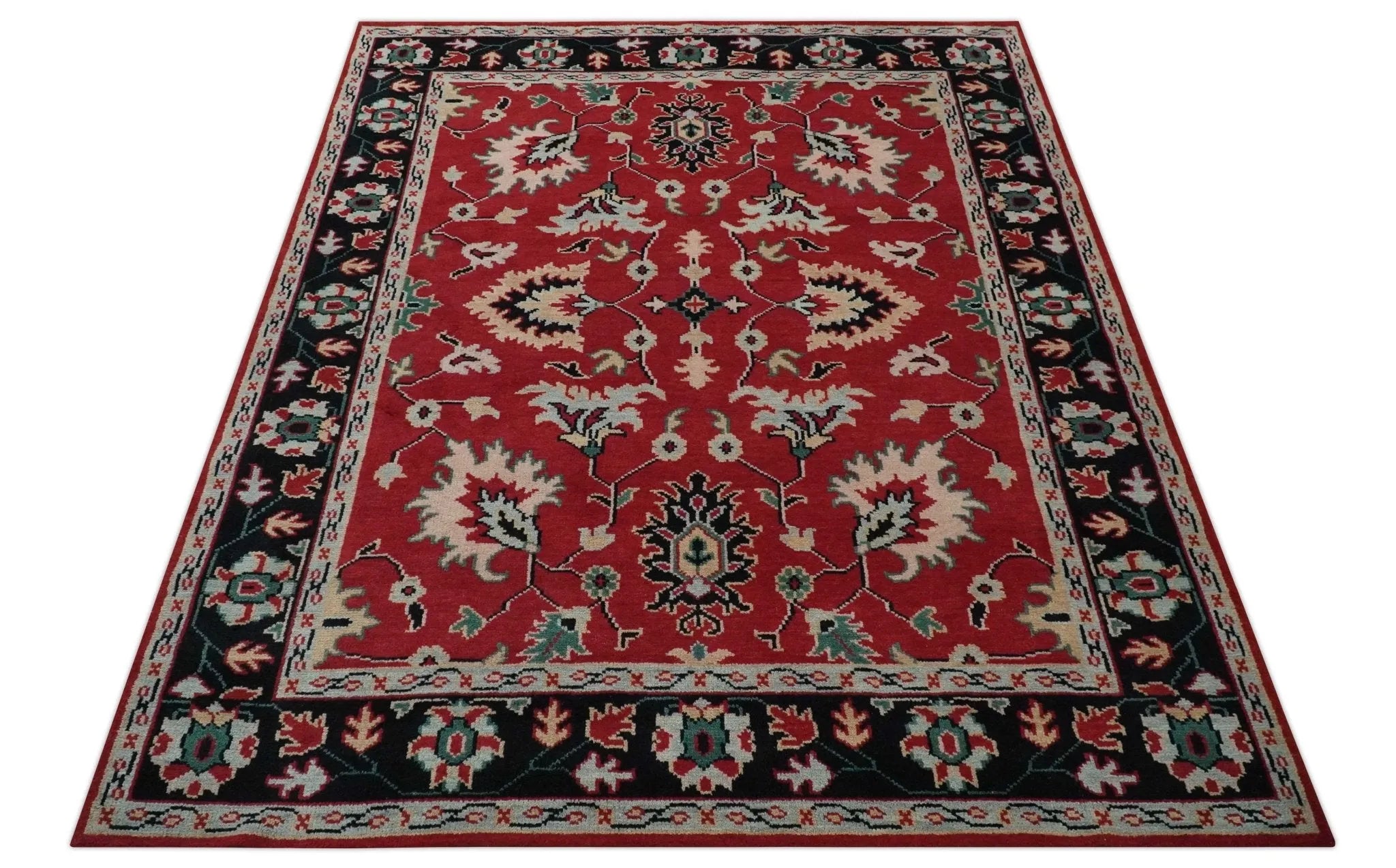 Red and Black Hand Knotted Traditional Oushak Custom made wool Area Rug