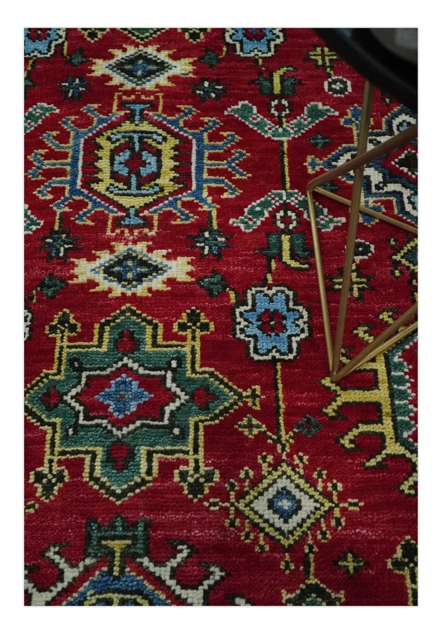 Custom Made Maroon and Blue Antique Turkish Kashgar Hand Knotted Red and Blue Traditional Oushak Wool Area Rug