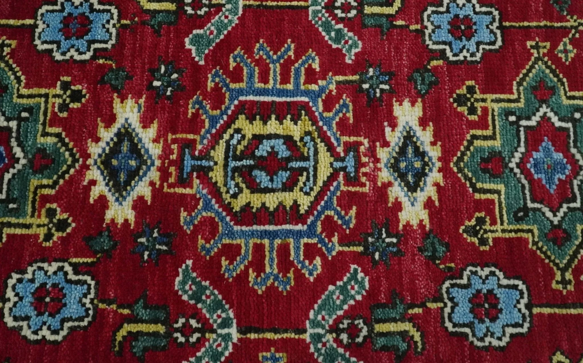 Custom Made Maroon and Blue Antique Turkish Kashgar Hand Knotted Red and Blue Traditional Oushak Wool Area Rug