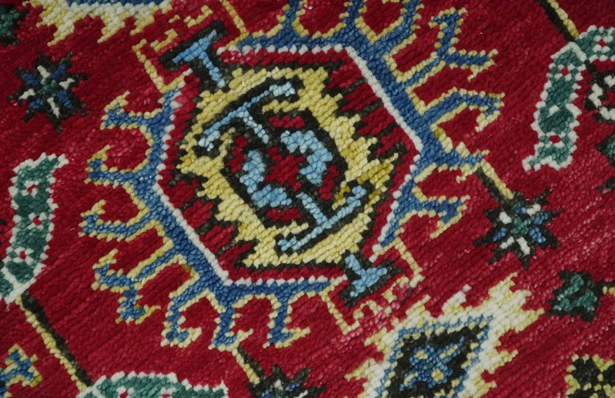 Custom Made Maroon and Blue Antique Turkish Kashgar Hand Knotted Red and Blue Traditional Oushak Wool Area Rug