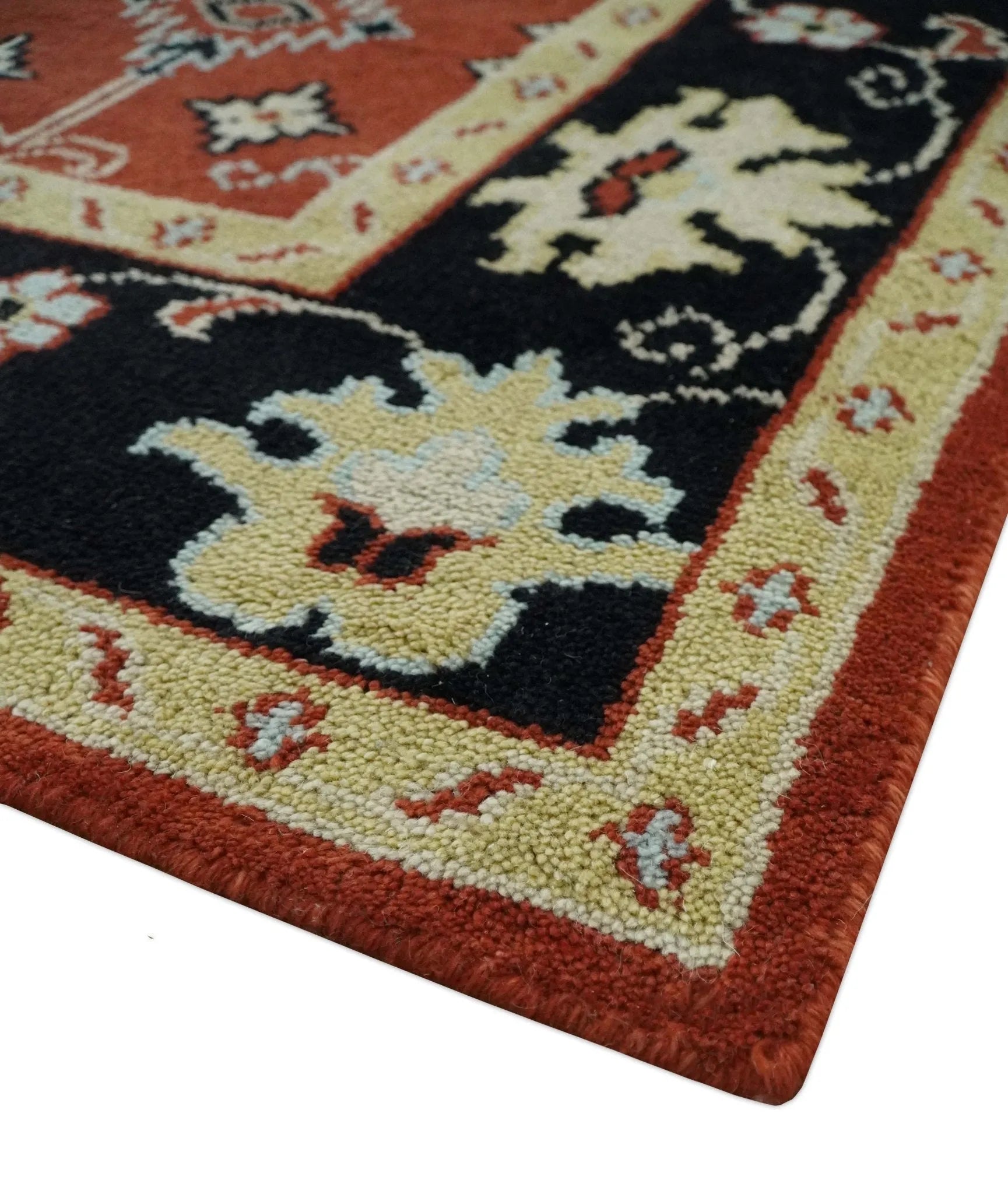 Rust, Black and Beige Traditional Oriental Hand Knotted Custom Made Wool Area Rug