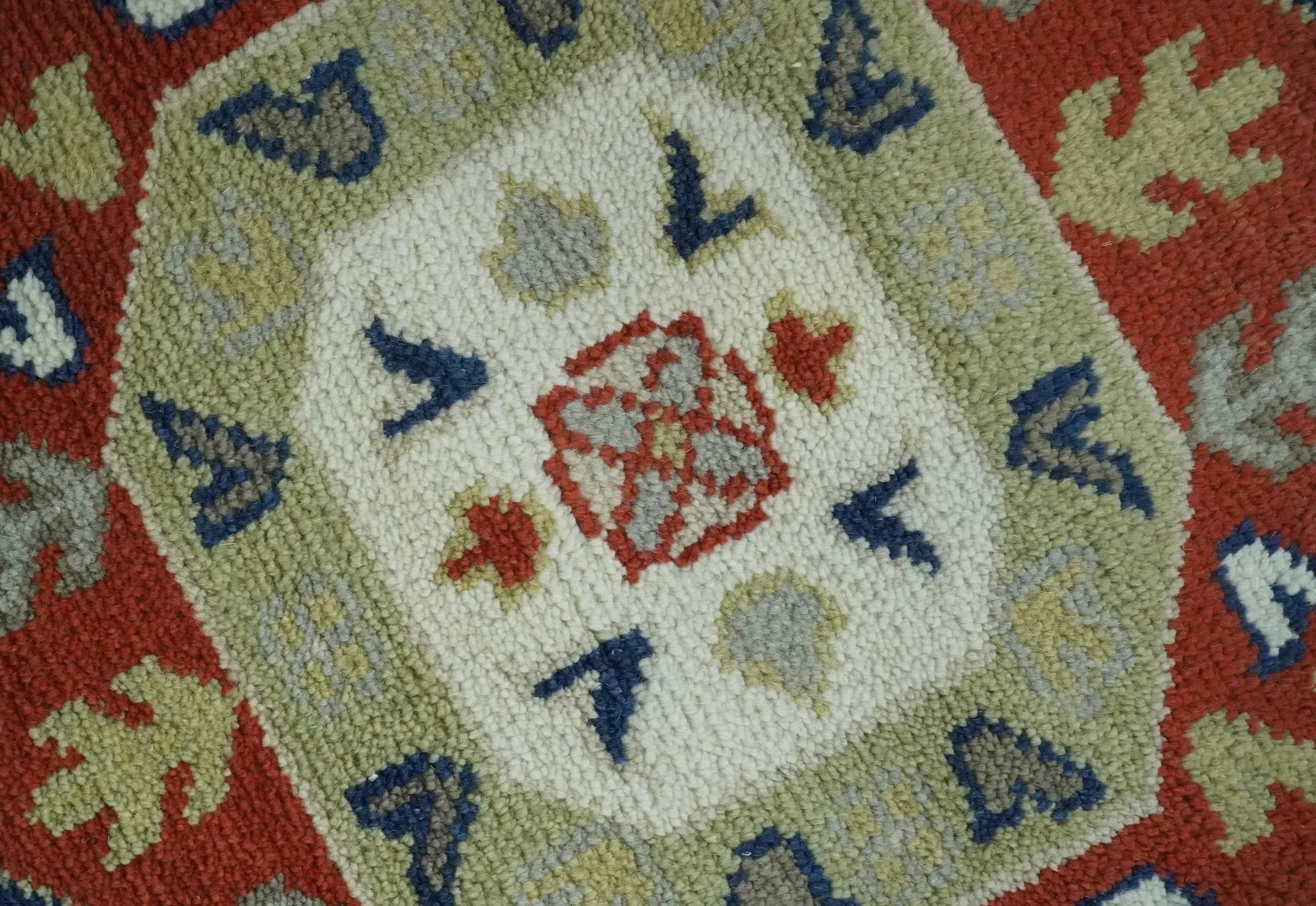 Red, Brown and Olive Traditional Hand knotted Custom Made Wool Area Rug