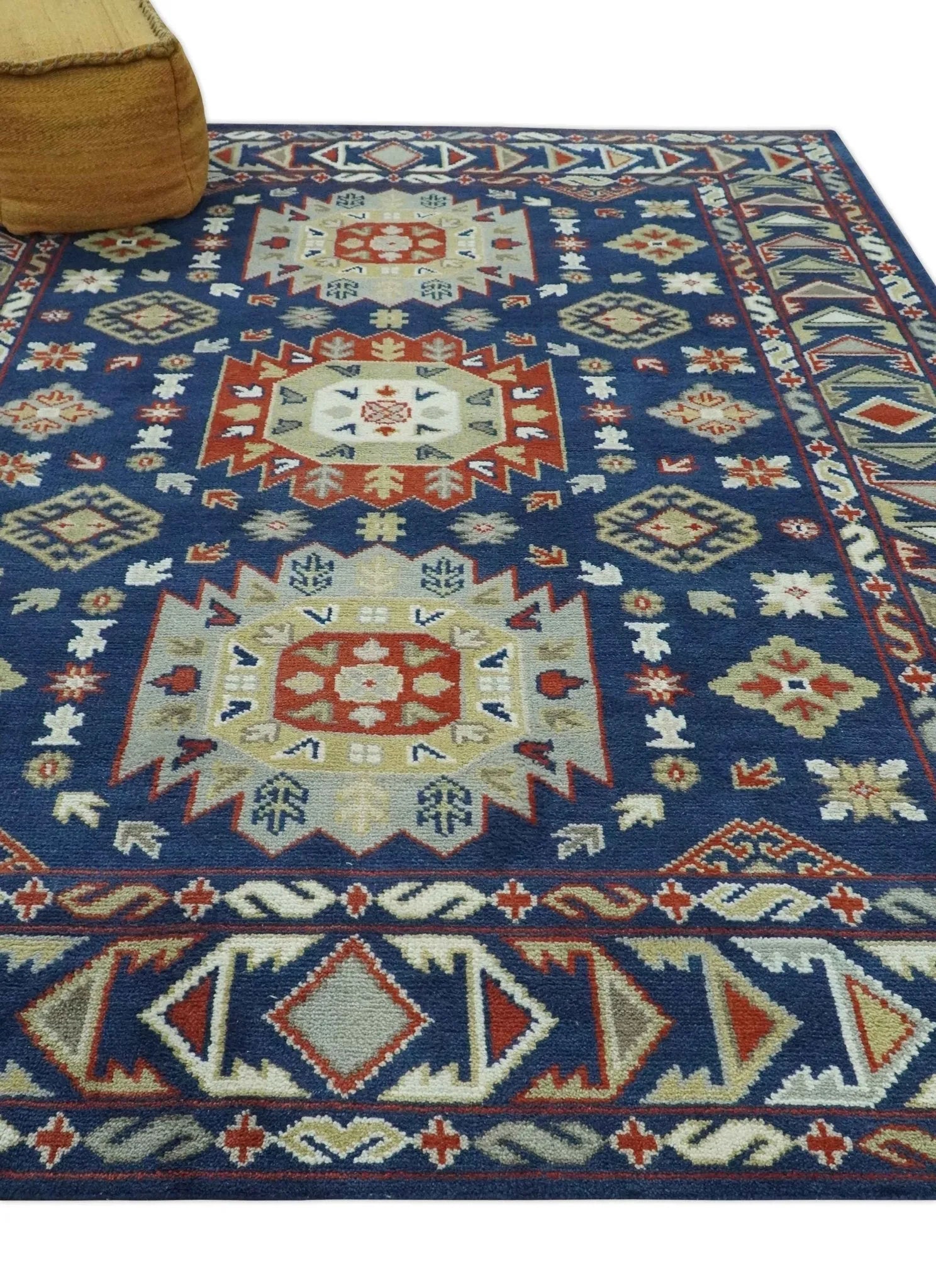 Red, Brown and Olive Traditional Hand knotted Custom Made Wool Area Rug