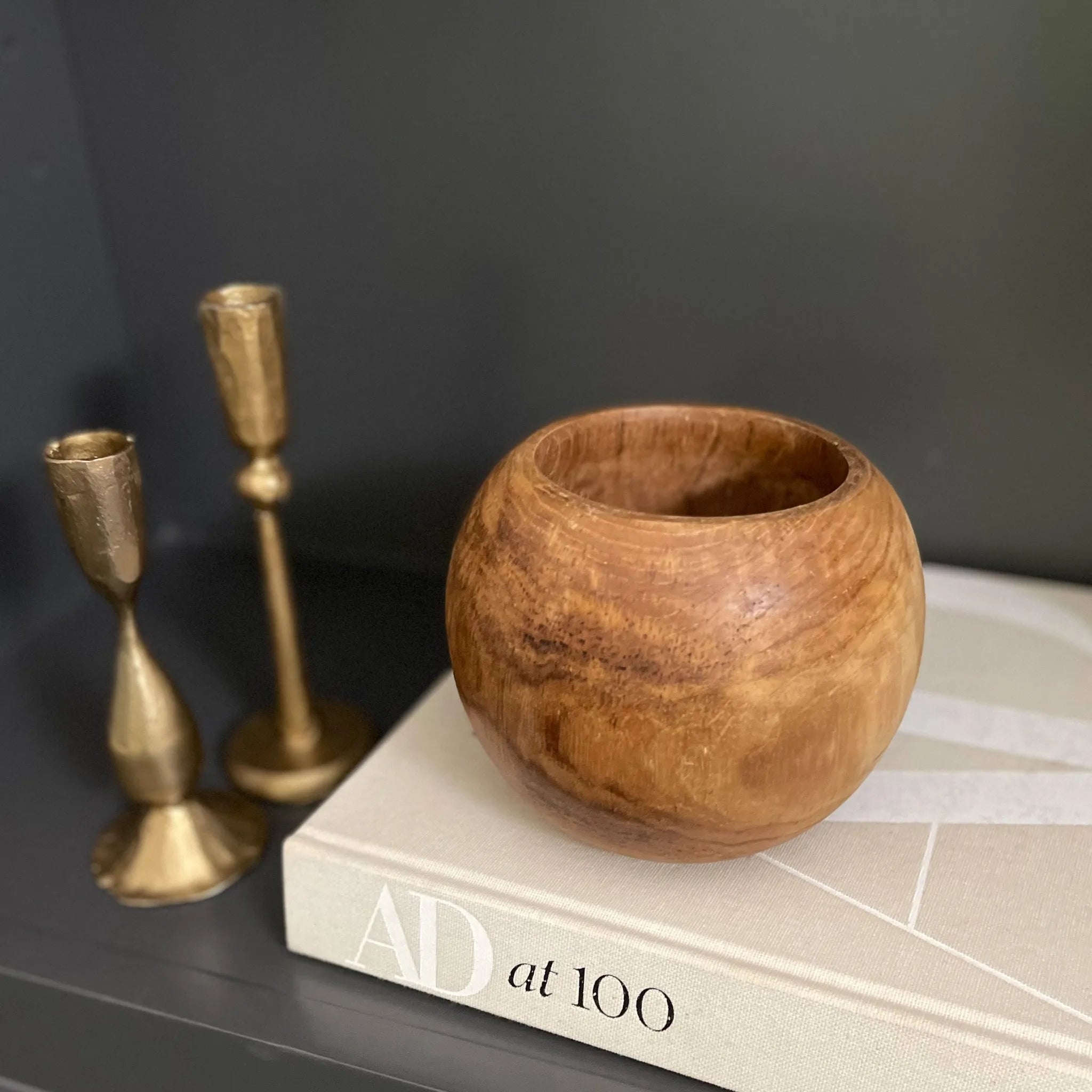 Round Teak Wood Vase