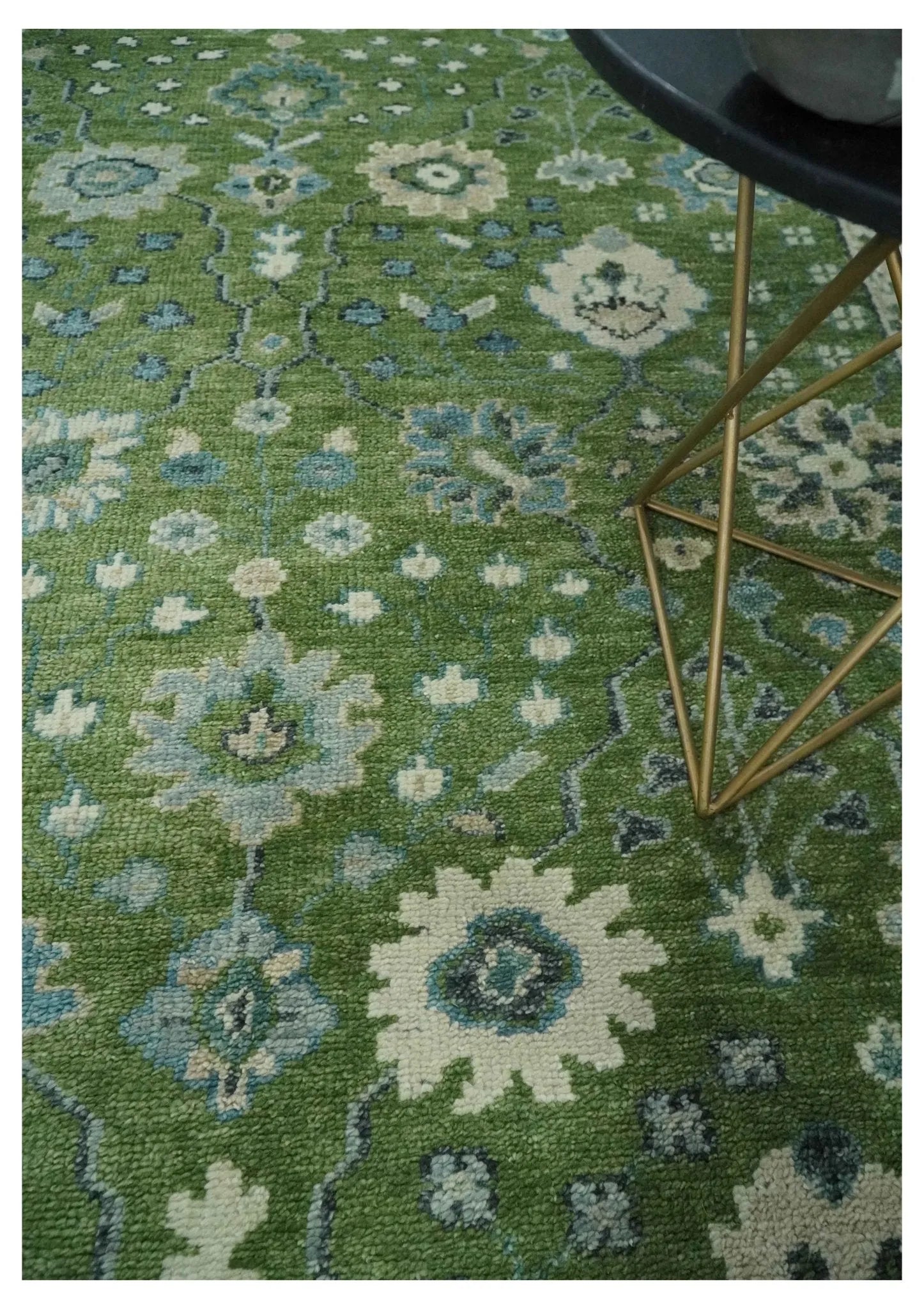 Royal Green and Ivory Custom Made Hand knotted Traditional Oushak wool Area Rug