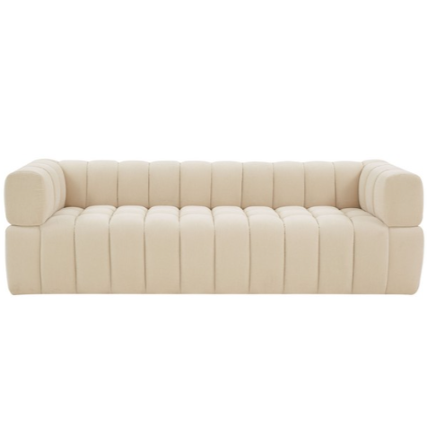 Safavieh Calyna Channel Tufted Velvet Sofa in Cream