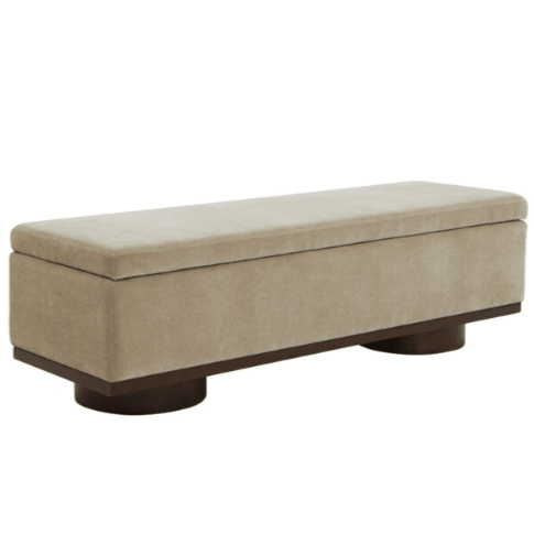 Safavieh Vianna Faux Shearling Storage Bench in Sand/Walnut