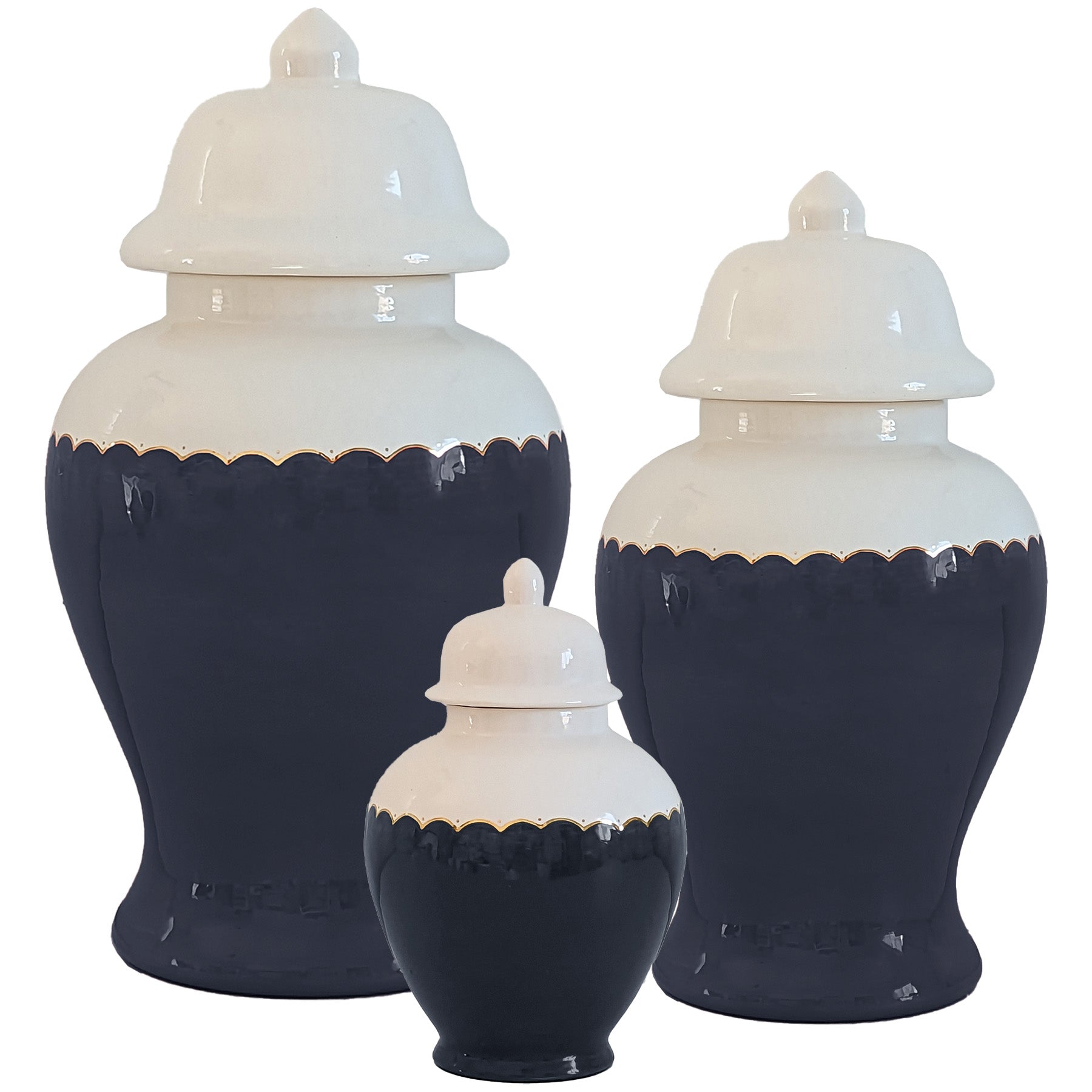 Scallop Color Block Ginger Jars in Navy Blue