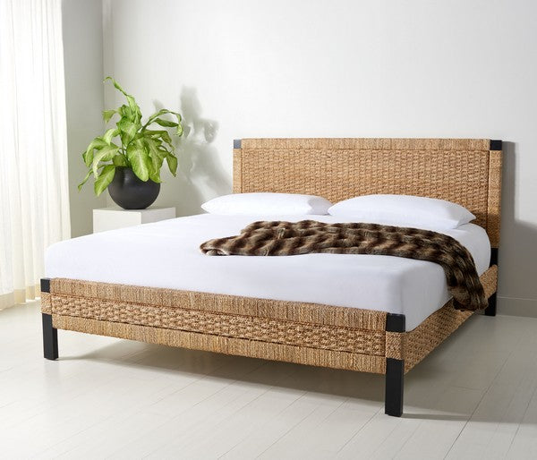 Safavieh Galen Woven Banana Stem Bed with Black Stainless Steel Frame