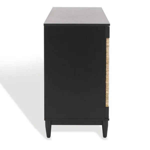 Safavieh Roseanne Wood Frame Sideboard in Black/Natural with 4 Cabinets