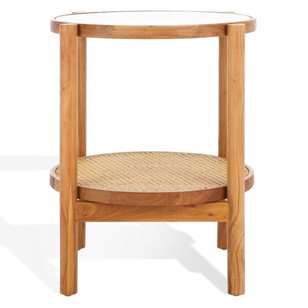 Safavieh Karyna Accent Table with Tempered Glass Top and Rattan Base