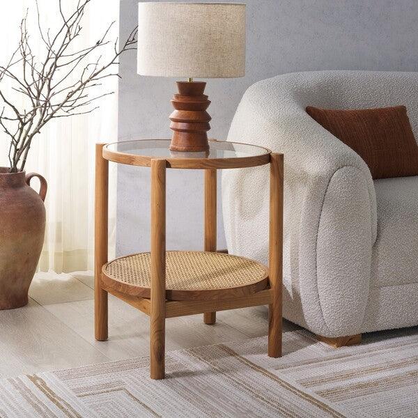 Karyna Accent Table with Tempered Glass Top and Rattan Base