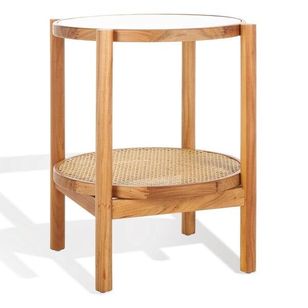 Safavieh Karyna Accent Table with Tempered Glass Top and Rattan Base