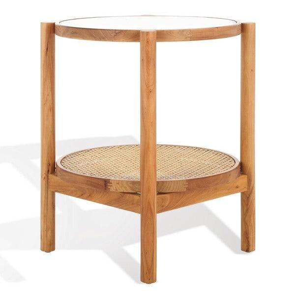 Safavieh Karyna Accent Table with Tempered Glass Top and Rattan Base