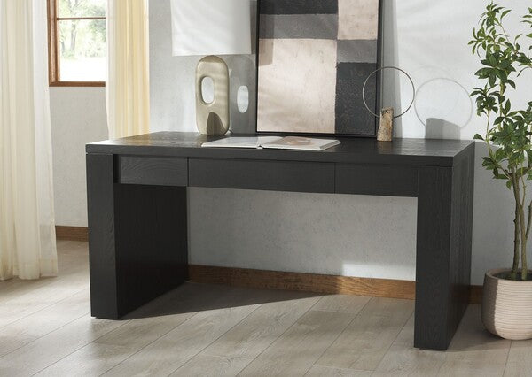 Deborah Elm Wood Desk in Black with Drawer