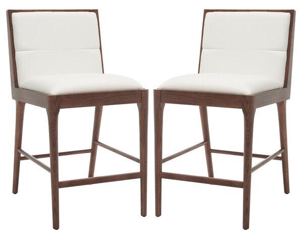 Safavieh Laycee Walnut-White Linen And Wood Counter Stool (Set of 2)