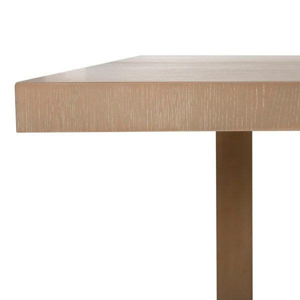 Safavieh Quinn Dining Table in Gray Oak/Brass with Geometric Base