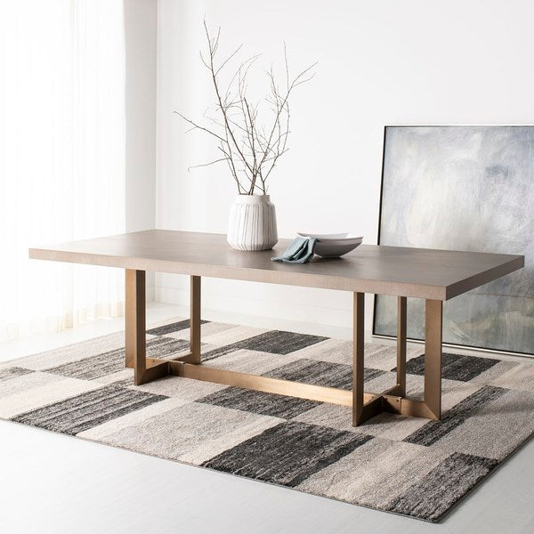 Safavieh Quinn Dining Table in Gray Oak/Brass with Geometric Base