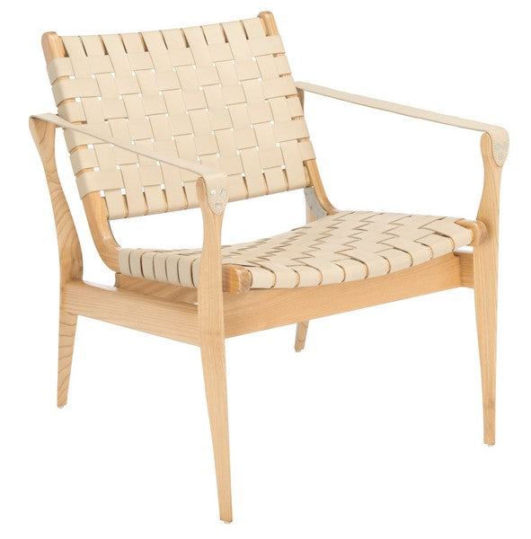 Safavieh Dilan White/Natural Leather Safari Chair