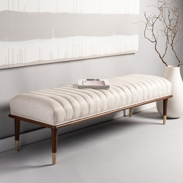 Safavieh Flannery Viscose Bench in Cream with Teak Legs