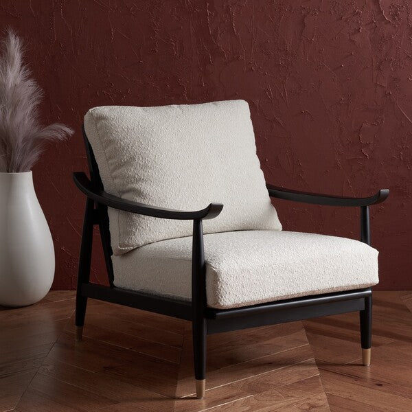 Kiara Mahogany Frame Accent Chair in Beige/Black