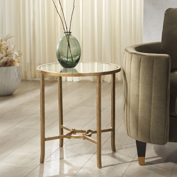 Tauri Forged Metal Round Accent Table in Brass