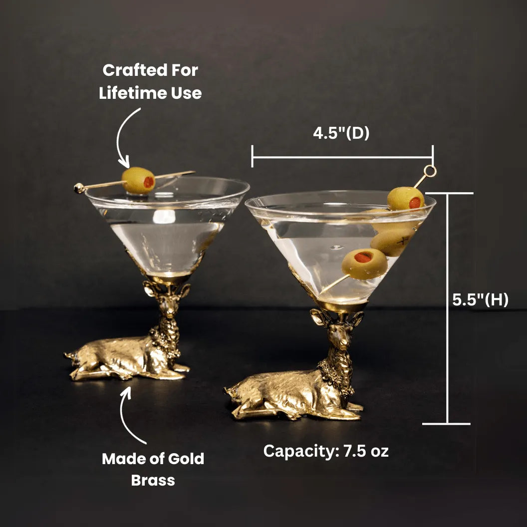 Gold Stag Deer Martini Glasses