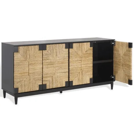 Safavieh Roseanne Wood Frame Sideboard in Black/Natural with 4 Cabinets