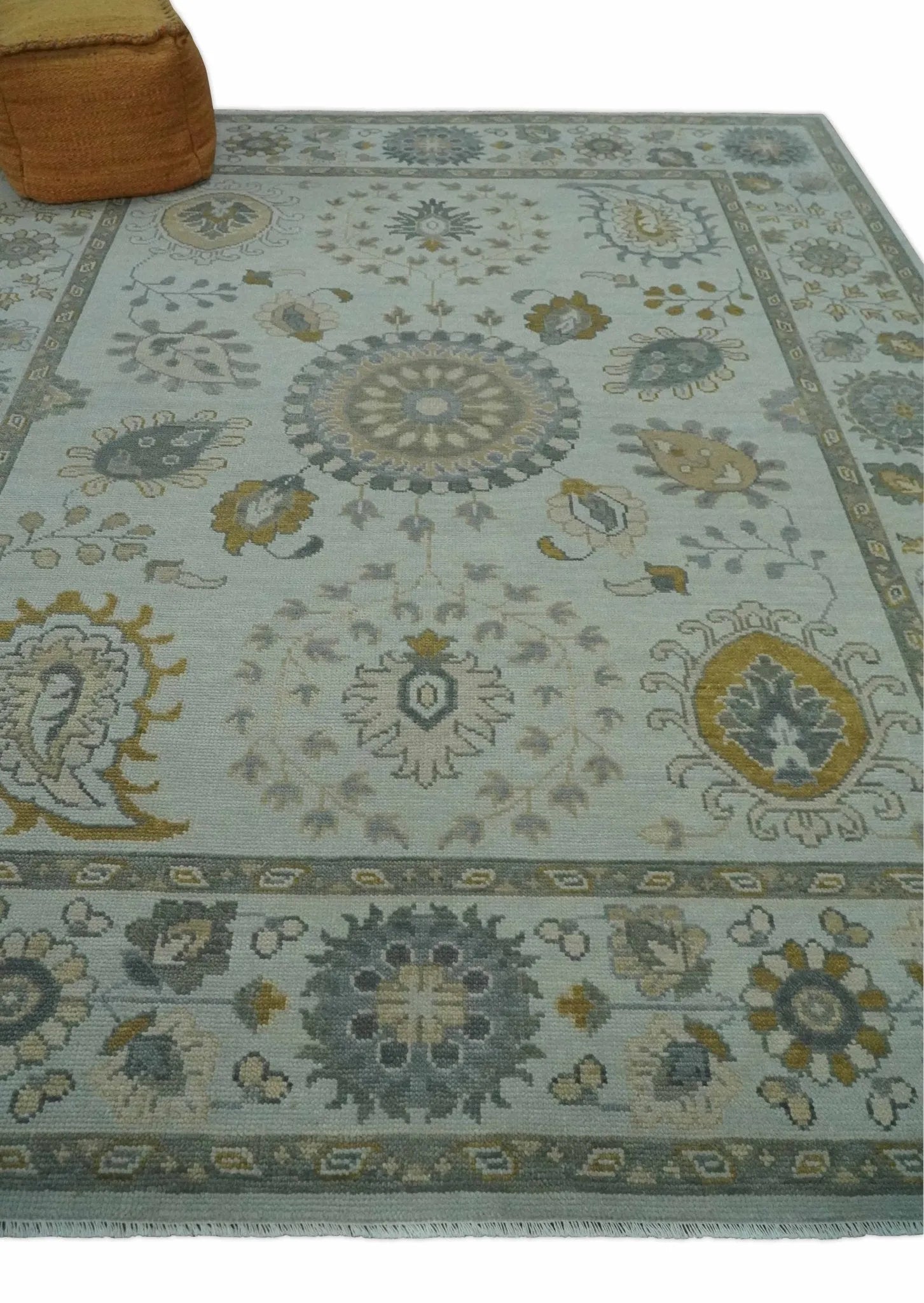 Silver, Olive and Gray Floral Herati Medallion Hand knotted Custom Made wool Area Rug