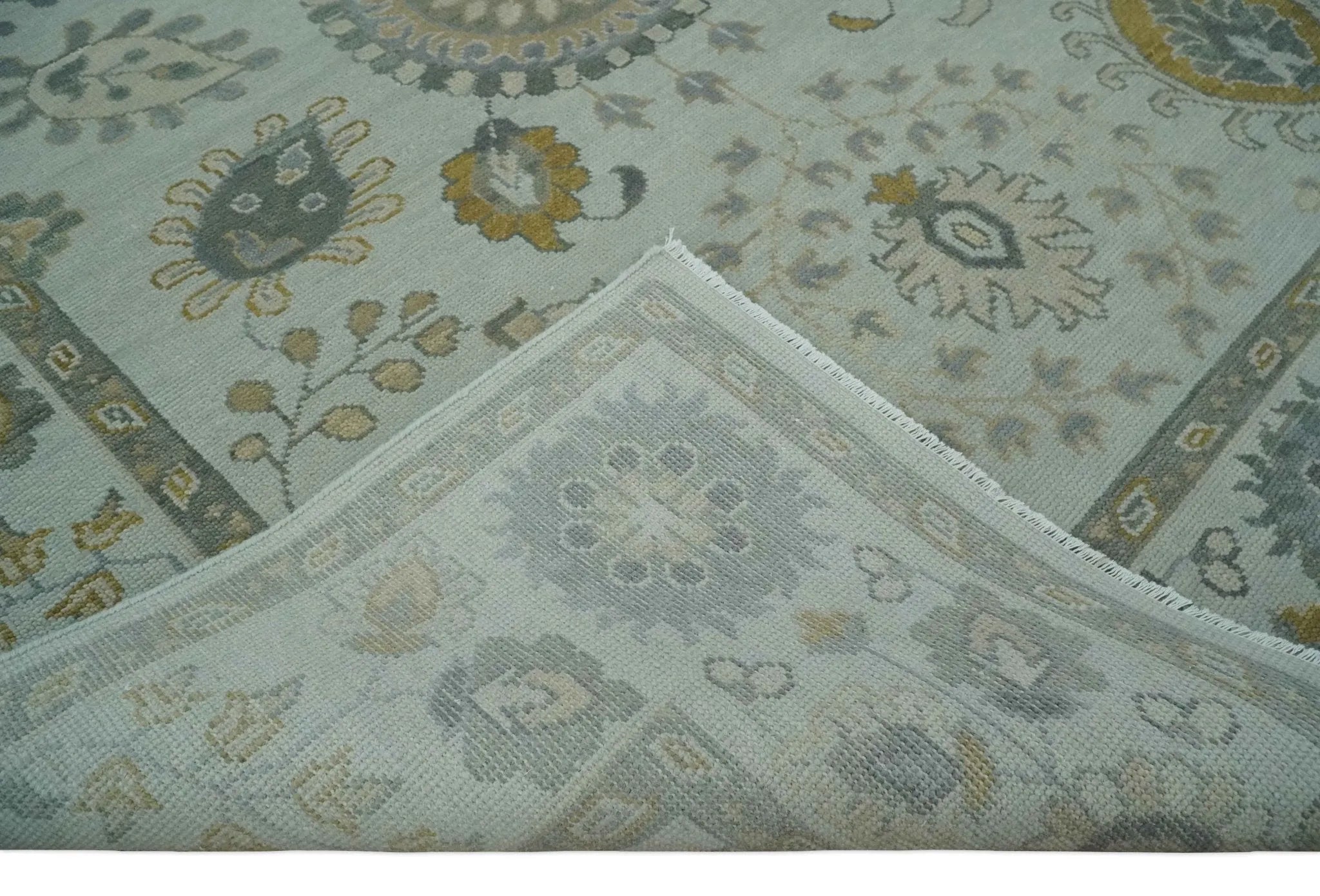 Silver, Olive and Gray Floral Herati Medallion Hand knotted Custom Made wool Area Rug