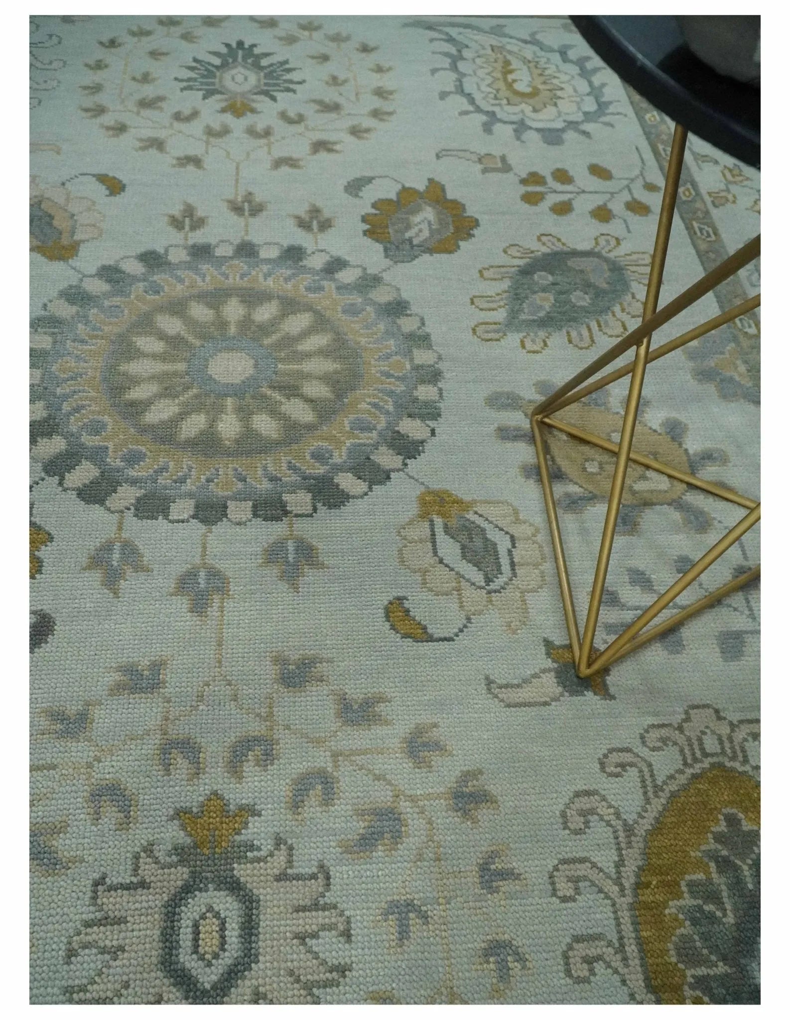 Silver, Olive and Gray Floral Herati Medallion Hand knotted Custom Made wool Area Rug