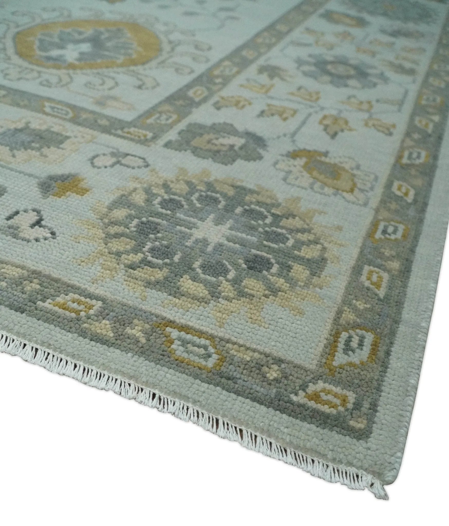 Silver, Olive and Gray Floral Herati Medallion Hand knotted Custom Made wool Area Rug