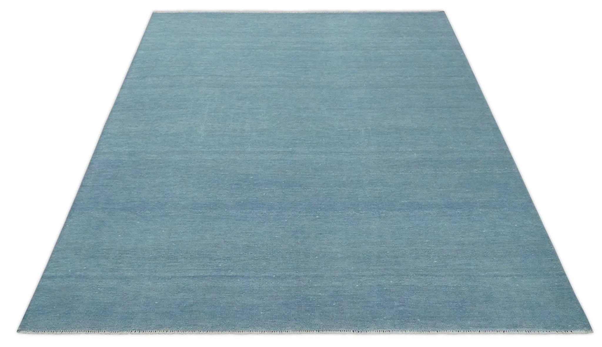 Solid Plane Blue Custom Made Modern Hand knotted wool Area Rug