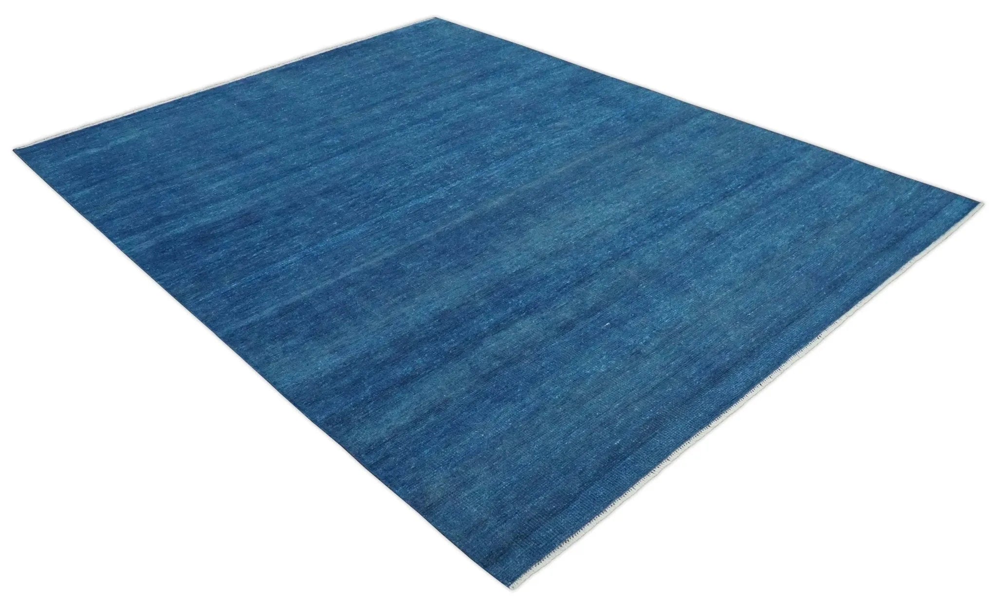 Solid Plane Blue Hand knotted Contemporary Custom Made wool Area Rug