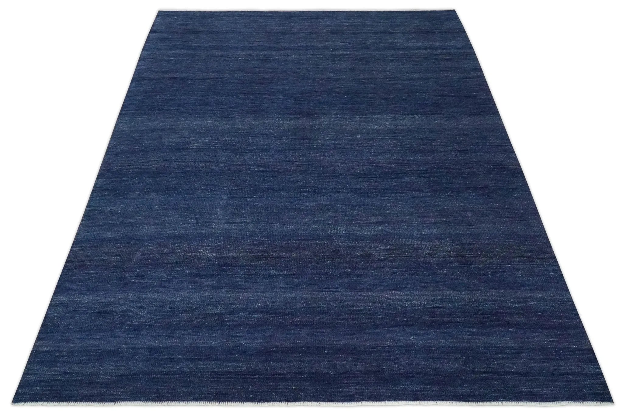 Solid Plane Navy Blue Hand knotted Modern Custom Made wool Area Rug