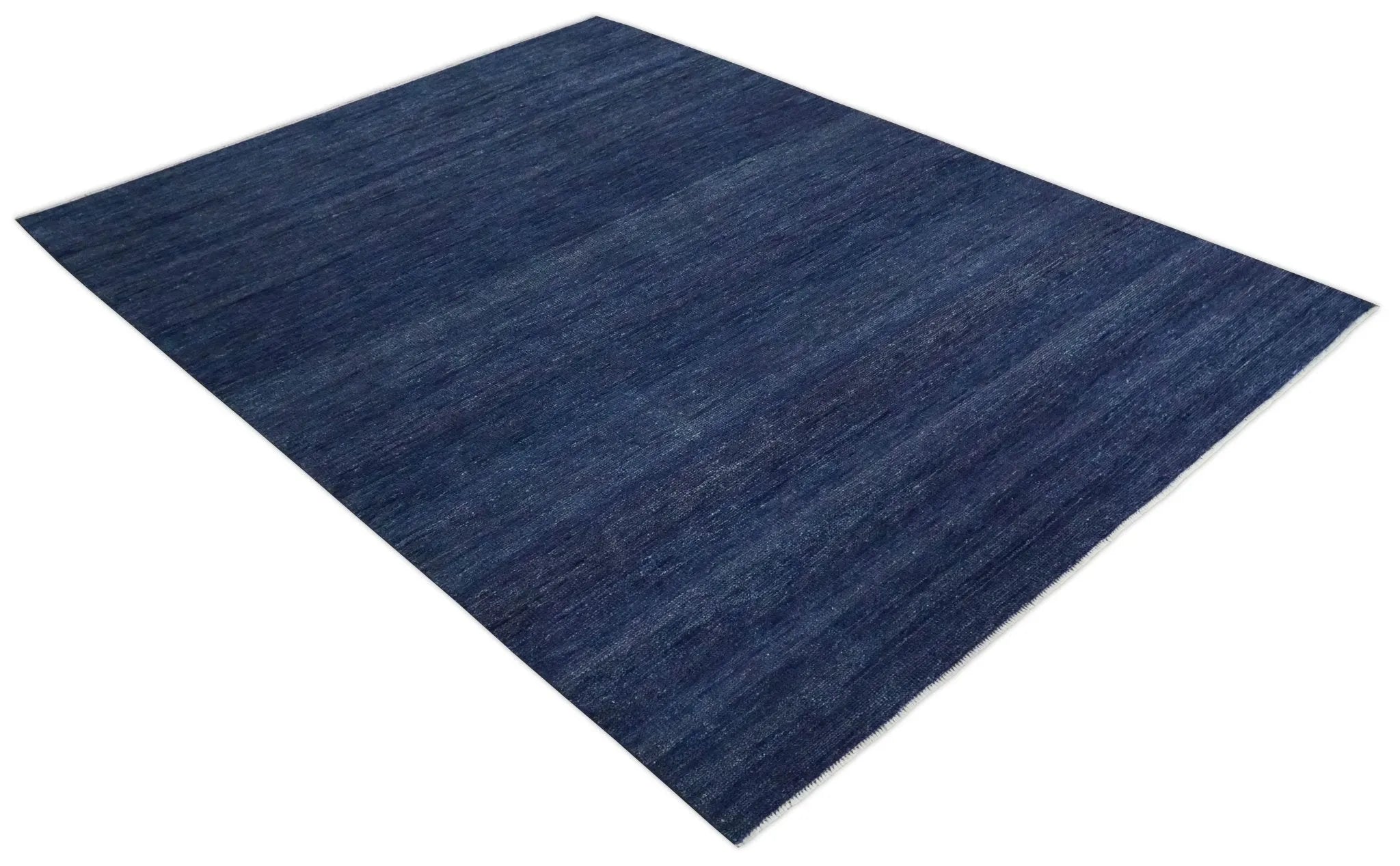 Solid Plane Navy Blue Hand knotted Modern Custom Made wool Area Rug