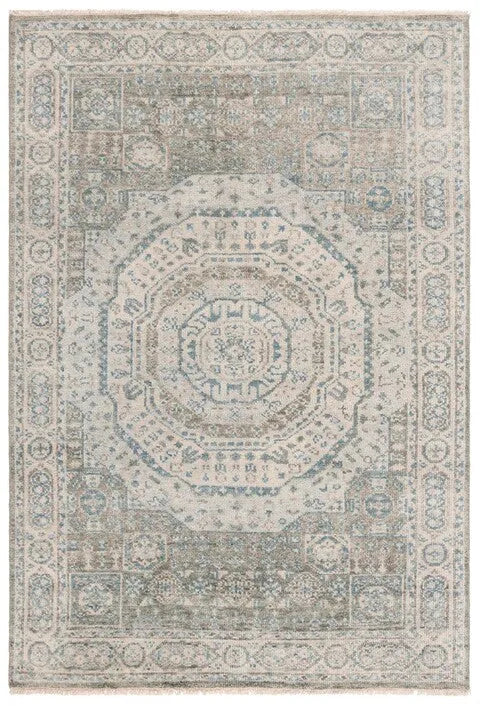 Samarkand Wool Rug in Light Blue and Ivory