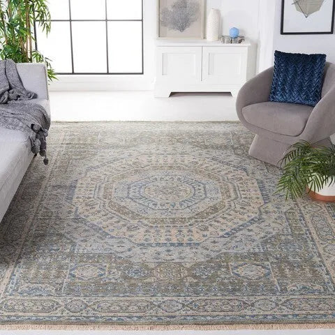 Samarkand Wool Rug in Light Blue and Ivory