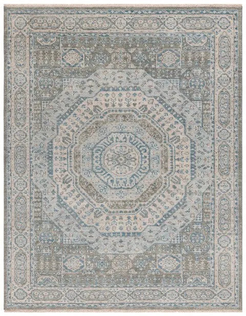 Samarkand Wool Rug in Light Blue and Ivory