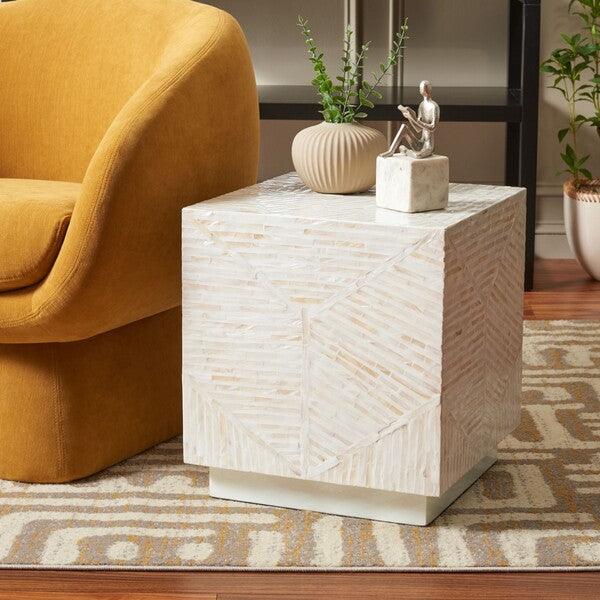 Safavieh Kiely Champagne Faux Mother Of Pearl Square Stool