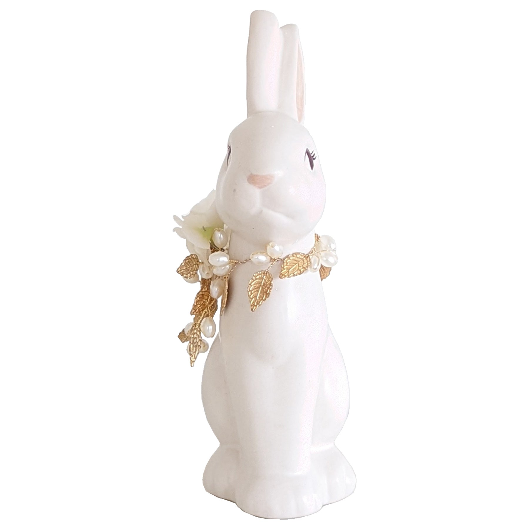 Ivory Sugar Bunny with Hydrangea, Pearl and Gold Accents