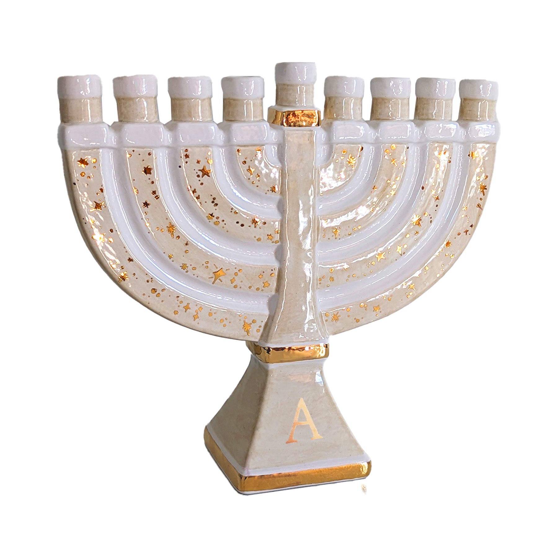 Shimmering Stars Menorah with 22K Gold Accents and Optional Monogram