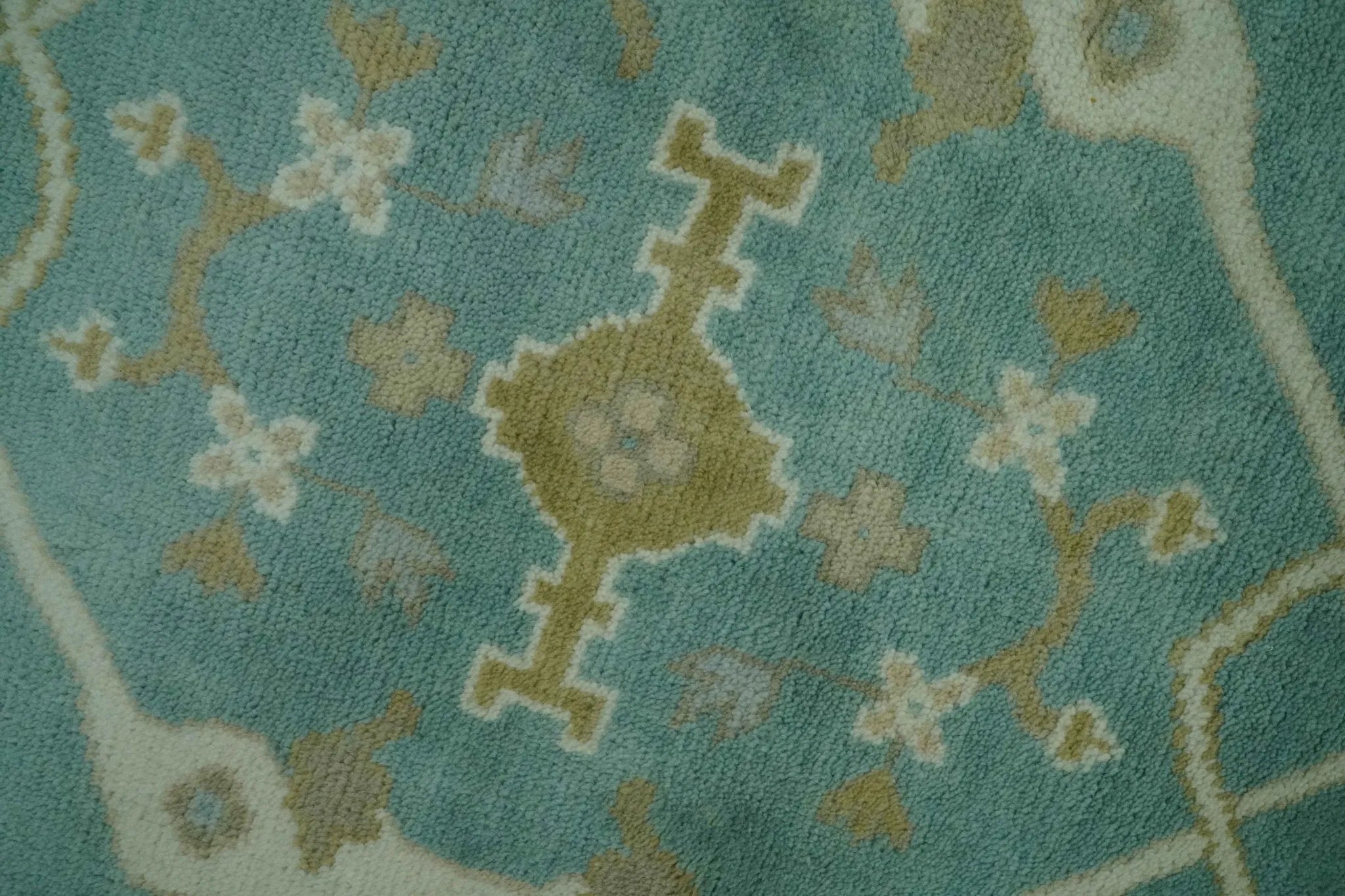 Teal and Ivory Hand Knotted Traditional Oriental Oushak Custom Made wool rug