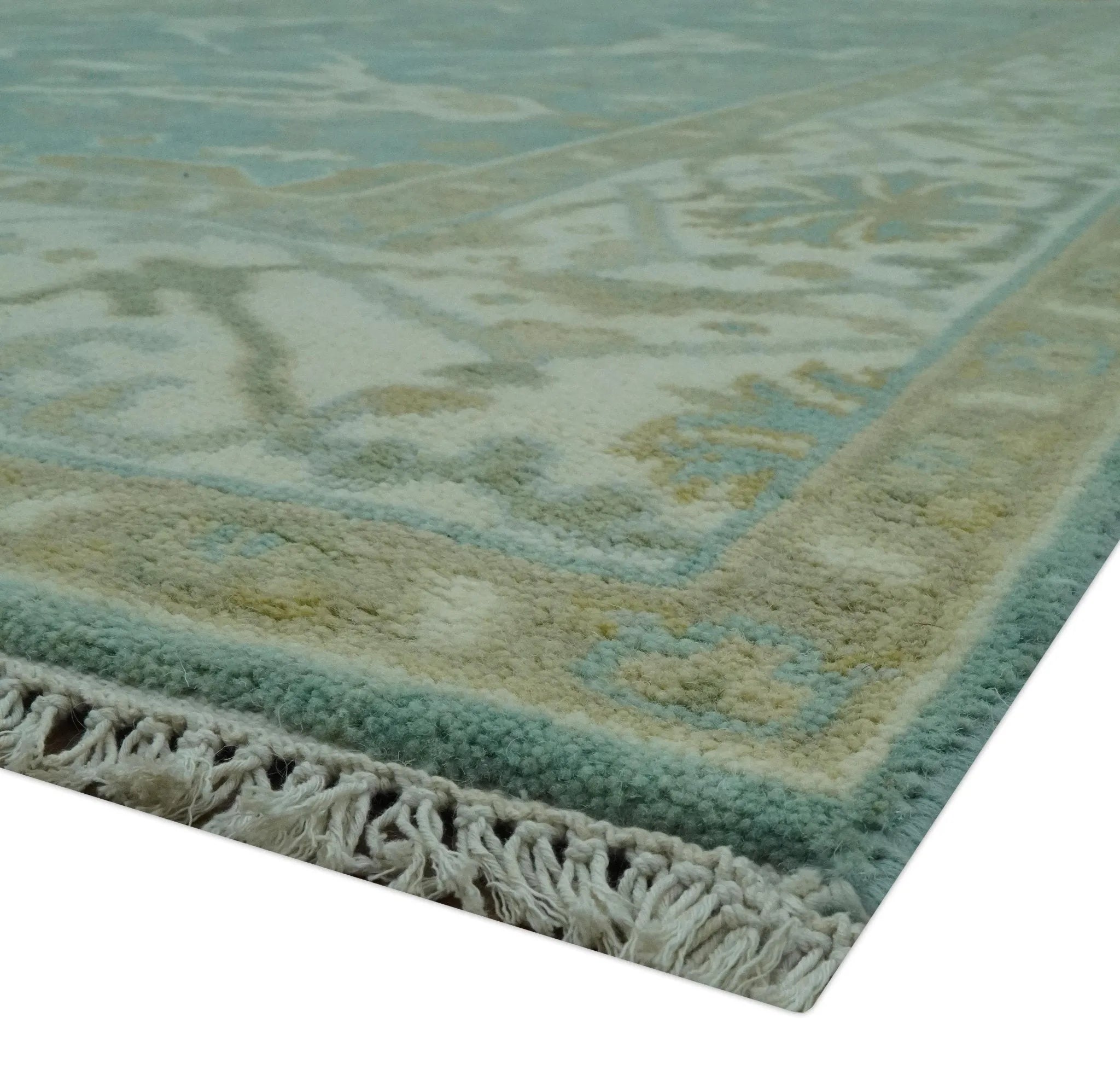 Teal and Ivory Hand Knotted Traditional Oriental Oushak Custom Made wool rug